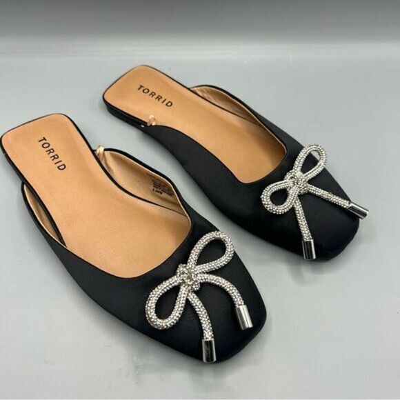 Torrid Black Slip On Rhinestone Bow Loafers - Picture 1 of 6